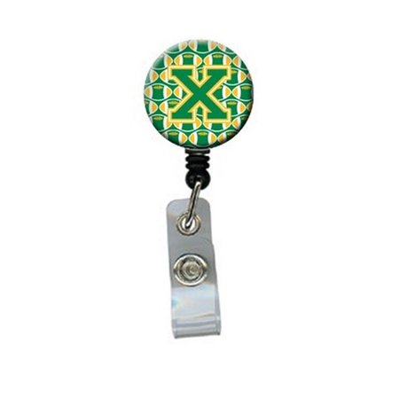 CAROLINES TREASURES Letter x Football Green and Gold Retractable Badge Reel CJ1069-XBR